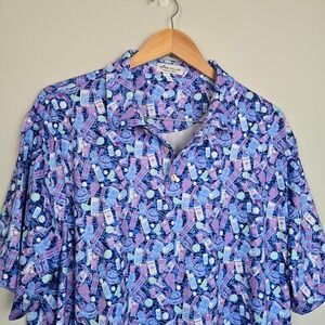 Peter Millar Mens Summer Comfort Cocktail Print Golf Polo XL Caddyshack Drinks